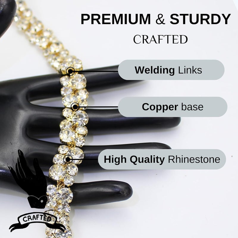 PEARLY JUN 1 Yard Rhinestone Trim Chain Gold Applique Stringing Ribbon DIY Jewelry Wedding Party Bracelets Craft Bridal Bouquets Embellishment Accessories - Image 3